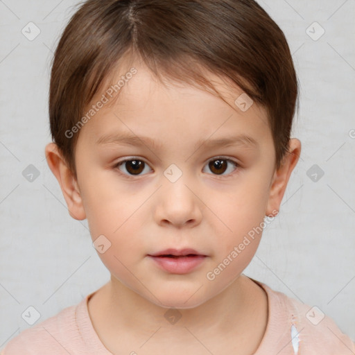 Neutral white child female with short  brown hair and brown eyes