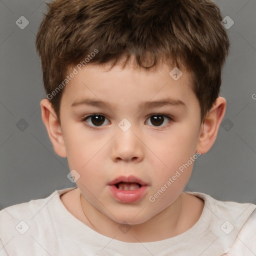 Neutral white child male with short  brown hair and brown eyes