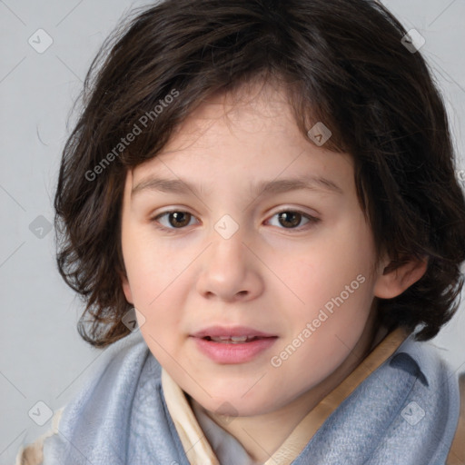 Neutral white child female with medium  brown hair and brown eyes