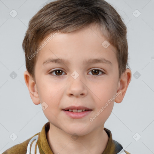 Joyful white child male with short  brown hair and brown eyes