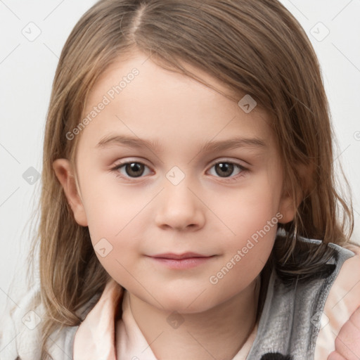 Neutral white child female with medium  brown hair and brown eyes