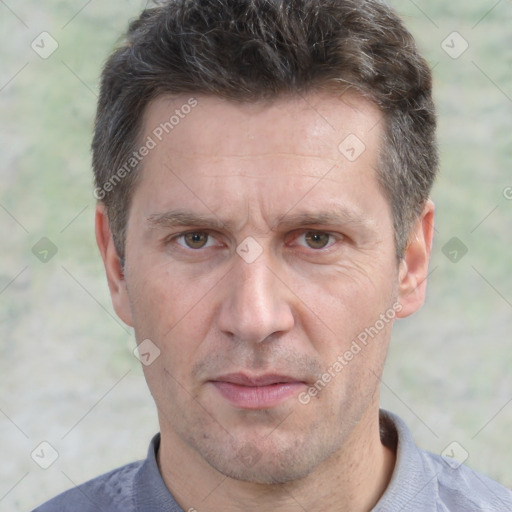 Neutral white adult male with short  brown hair and brown eyes