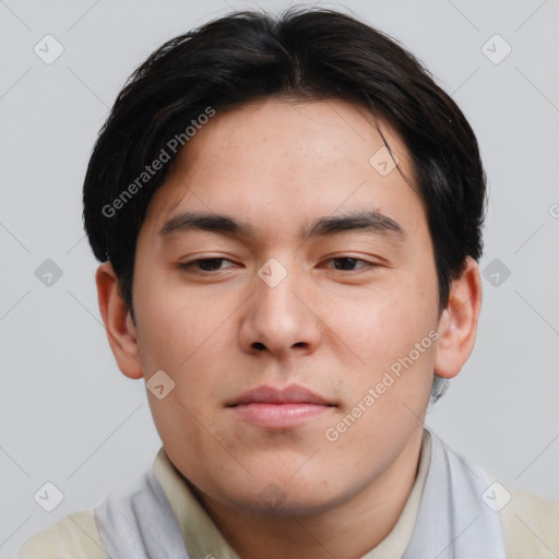 Neutral asian young-adult male with short  brown hair and brown eyes