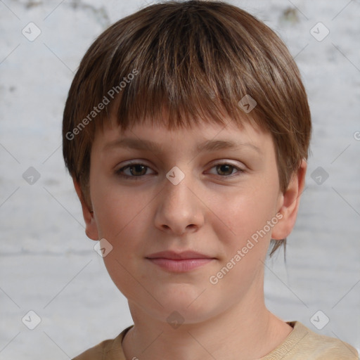 Neutral white young-adult female with short  brown hair and grey eyes