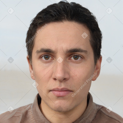 Neutral white adult male with short  brown hair and brown eyes