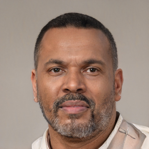 Neutral black adult male with short  brown hair and brown eyes
