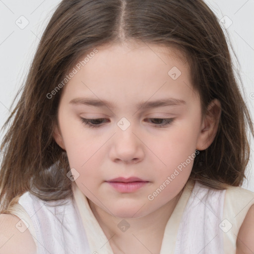 Neutral white child female with medium  brown hair and brown eyes