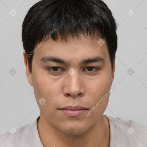 Neutral asian young-adult male with short  brown hair and brown eyes