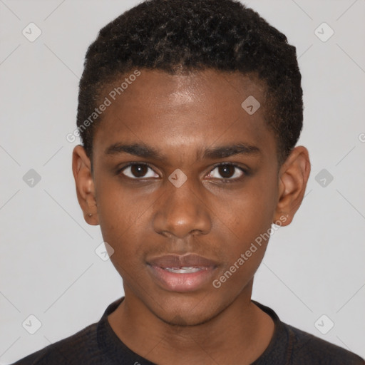 Neutral black young-adult male with short  brown hair and brown eyes