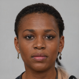 Neutral black young-adult female with short  brown hair and brown eyes