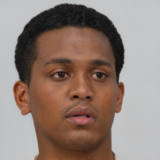 Neutral black young-adult male with short  brown hair and brown eyes