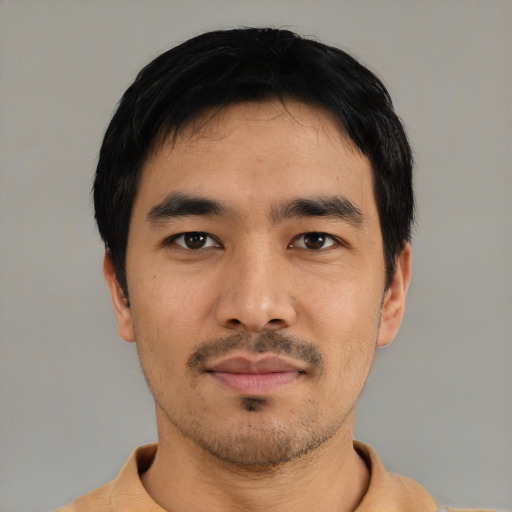 Neutral asian young-adult male with short  black hair and brown eyes