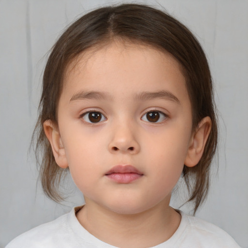 Neutral white child female with medium  brown hair and brown eyes