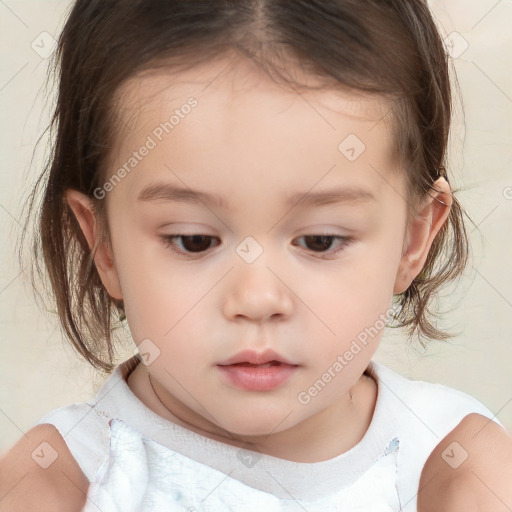 Neutral white child female with medium  brown hair and brown eyes