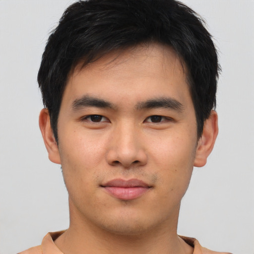 Neutral asian young-adult male with short  brown hair and brown eyes