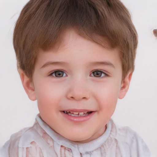 Joyful white child male with short  brown hair and brown eyes