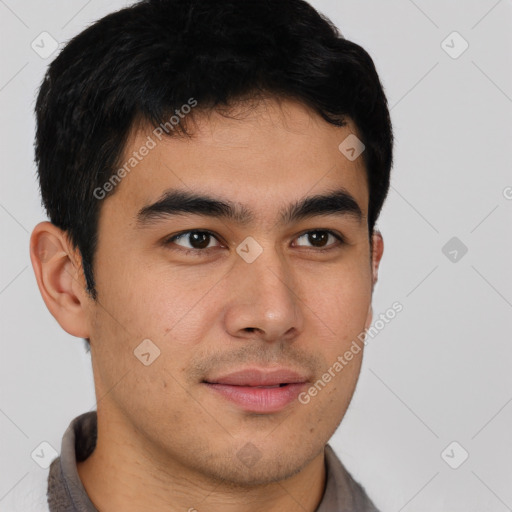 Neutral asian young-adult male with short  brown hair and brown eyes