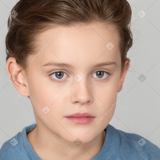 Neutral white child female with short  brown hair and brown eyes