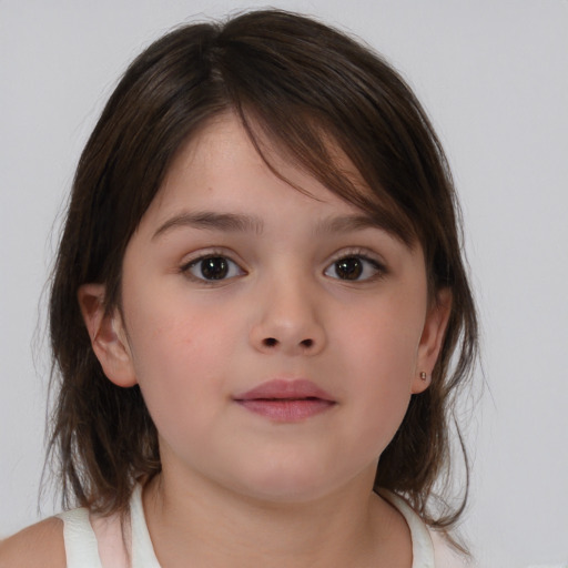 Neutral white child female with medium  brown hair and brown eyes