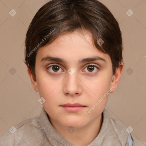 Neutral white young-adult female with short  brown hair and brown eyes