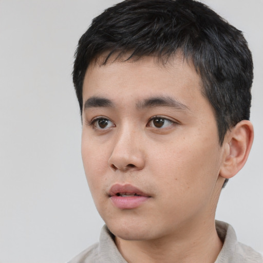 Neutral asian young-adult male with short  black hair and brown eyes