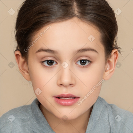 Neutral white child female with short  brown hair and brown eyes