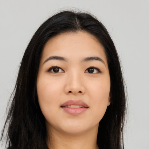 Neutral asian young-adult female with long  black hair and brown eyes