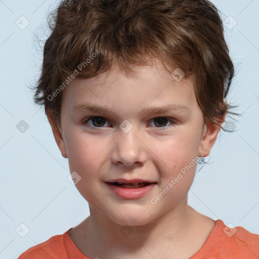 Joyful white child male with short  brown hair and brown eyes