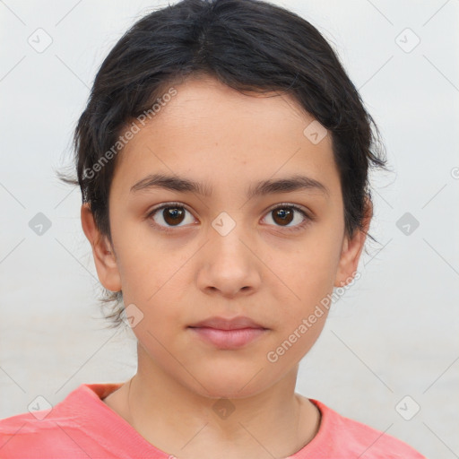 Neutral white child female with short  brown hair and brown eyes