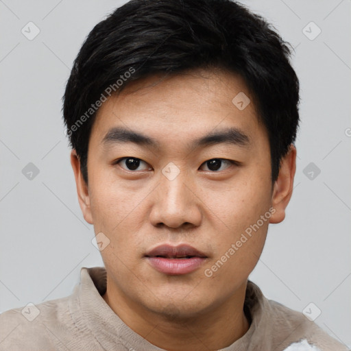 Neutral asian young-adult male with short  black hair and brown eyes