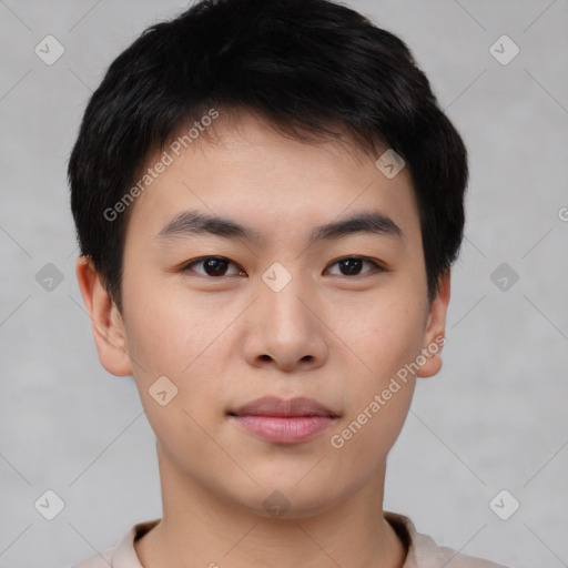 Neutral asian young-adult male with short  black hair and brown eyes