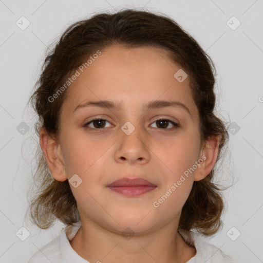 Neutral white child female with medium  brown hair and brown eyes