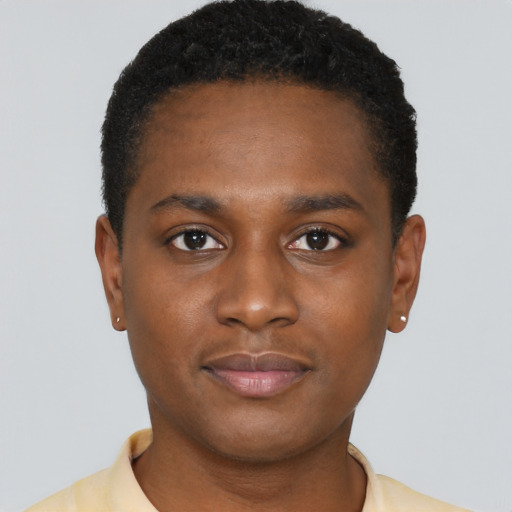 Neutral black young-adult male with short  brown hair and brown eyes