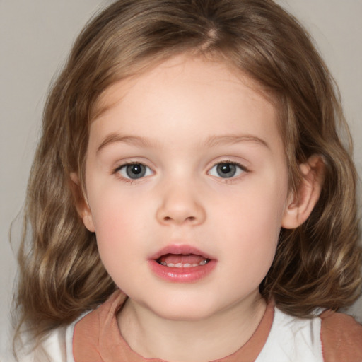 Neutral white child female with medium  brown hair and brown eyes