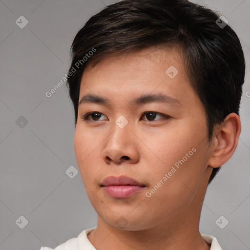 Neutral asian young-adult male with short  brown hair and brown eyes