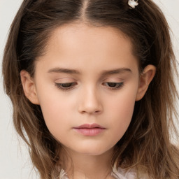 Neutral white child female with long  brown hair and brown eyes