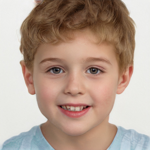 Joyful white child male with short  brown hair and brown eyes