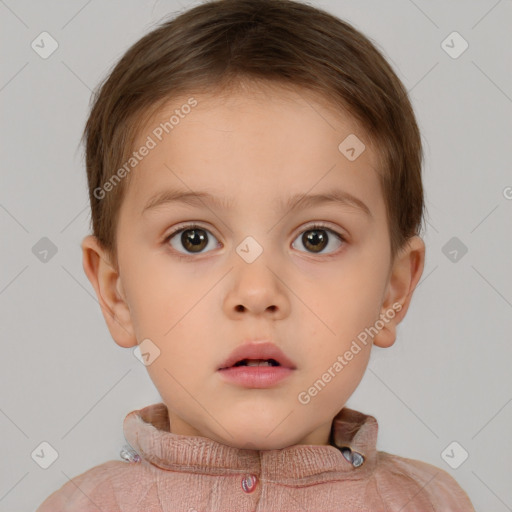 Neutral white child female with short  brown hair and brown eyes