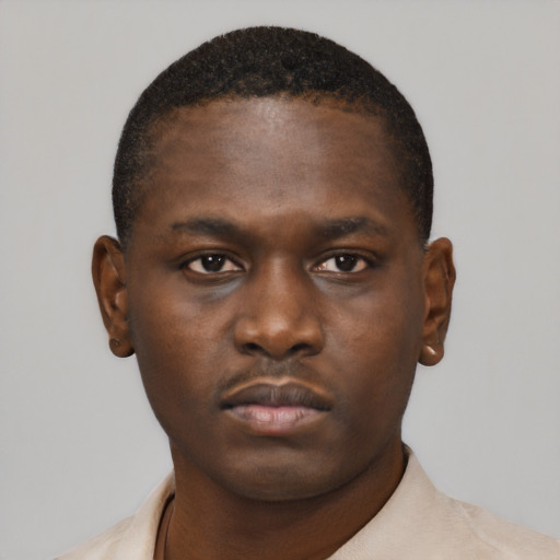 Neutral black young-adult male with short  brown hair and brown eyes