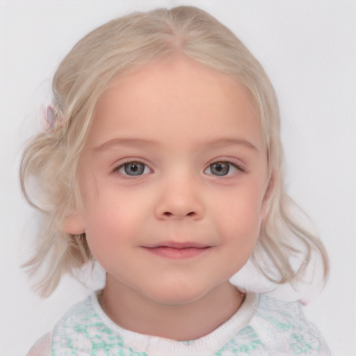 Neutral white child female with medium  blond hair and blue eyes