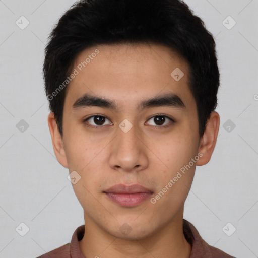 Neutral asian young-adult male with short  black hair and brown eyes