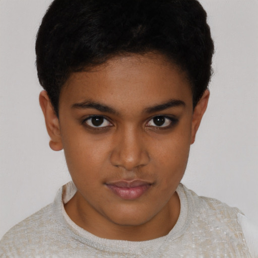 Neutral black young-adult female with short  black hair and brown eyes