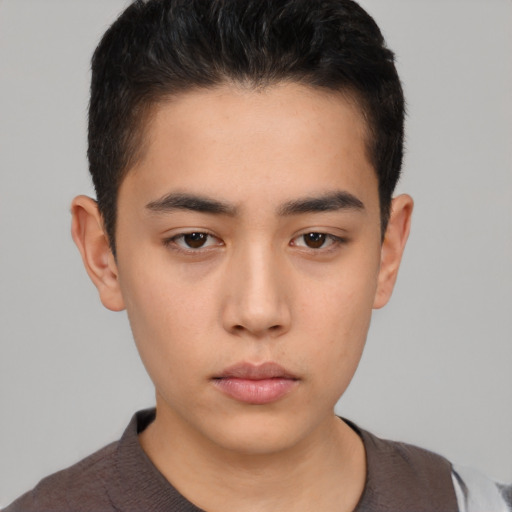 Neutral white young-adult male with short  black hair and brown eyes