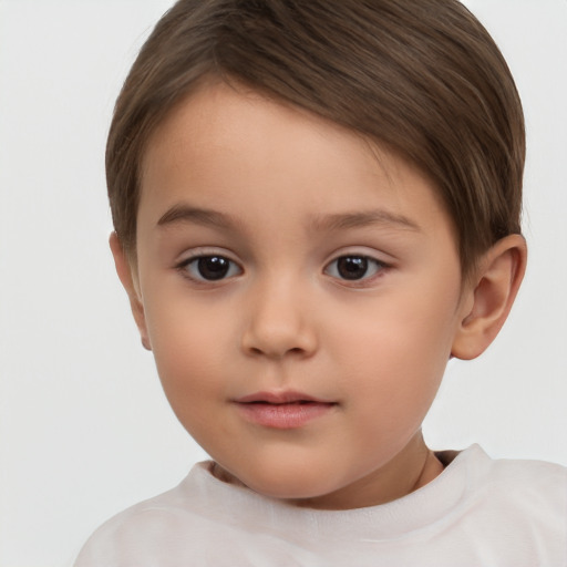 Neutral white child female with short  brown hair and brown eyes