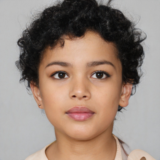 Neutral latino young-adult female with short  brown hair and brown eyes