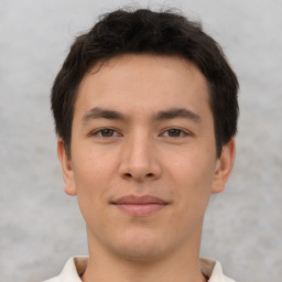 Neutral asian young-adult male with short  brown hair and brown eyes