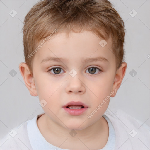 Neutral white child male with short  brown hair and brown eyes