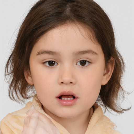 Neutral white child female with medium  brown hair and brown eyes