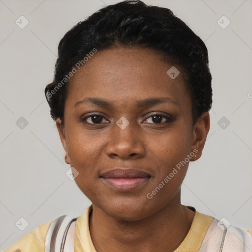 Neutral black young-adult female with short  brown hair and brown eyes