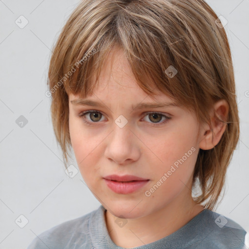 Neutral white young-adult female with medium  brown hair and grey eyes